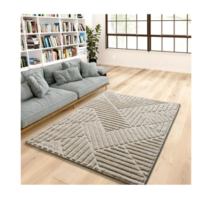 NUMA Alfombra shaggy geométrica con relieve en beige, varias medidas disponibles