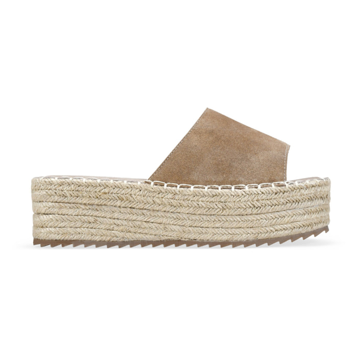 Sandalias pala taupe de piel con esparto