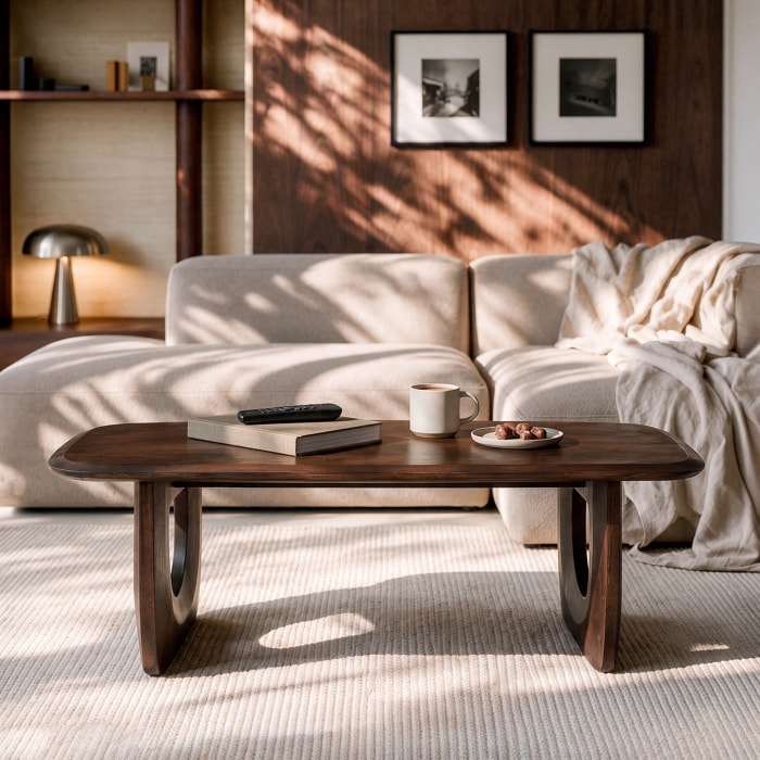 Table basse en bois de manguier massif marron foncé 120 cm - Maya