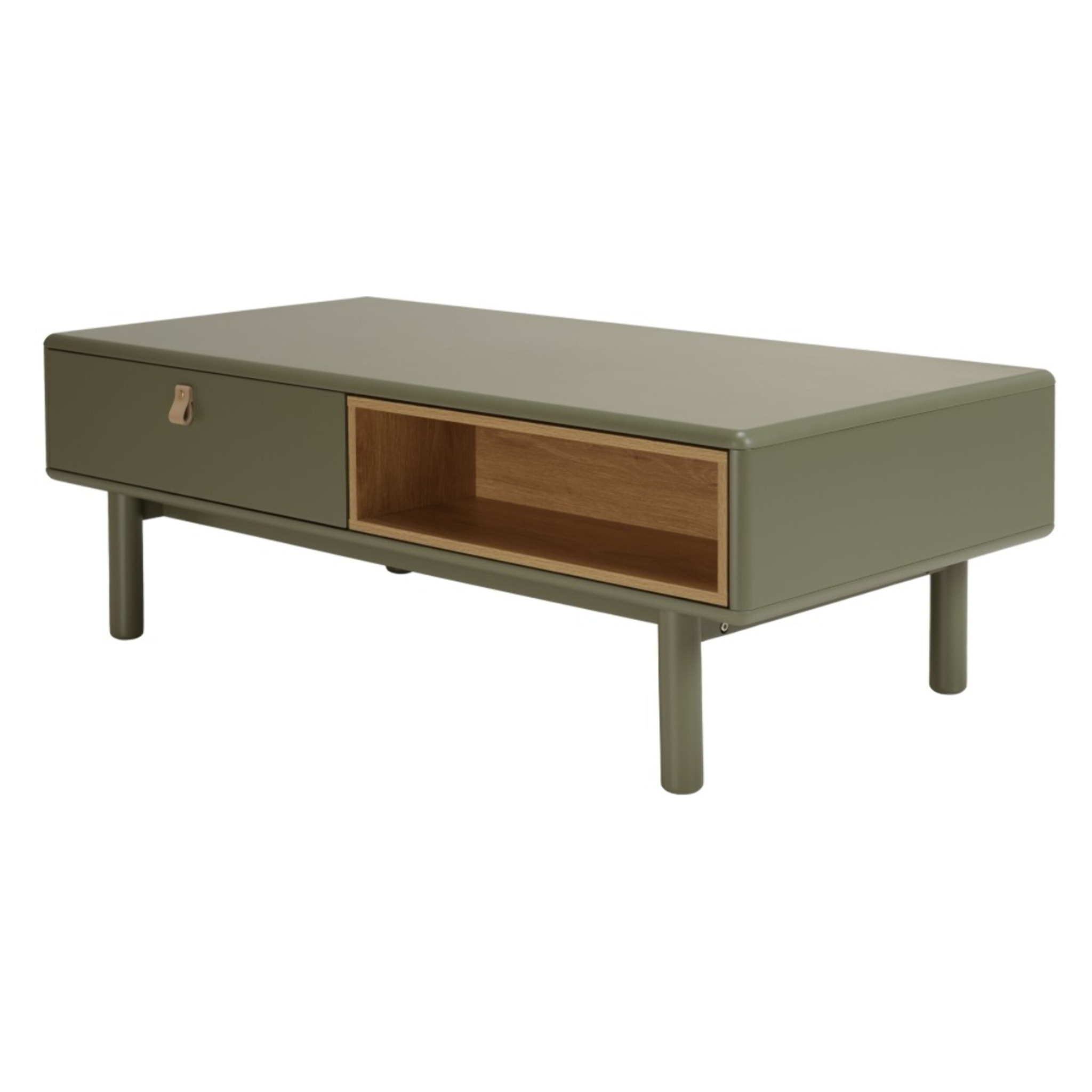 ETHAN - Table basse 2 tiroirs et 2 niches en bois naturel vert