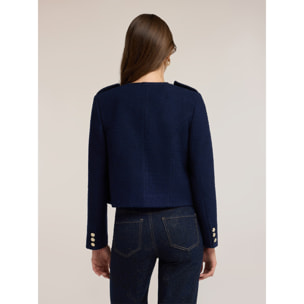 Motivi - Giacca in tweed corta con bottoni gioiello - Blu