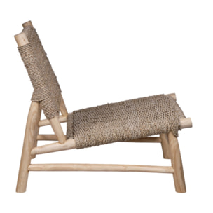 Chaise relax lounge en bois de teck et cannage cordes tressées - PIOU