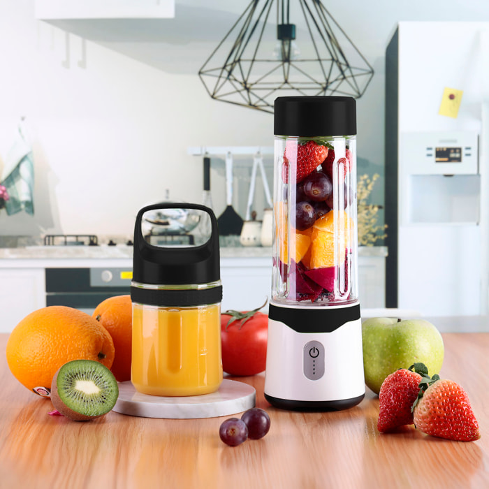 Batidora portátil 7S dos vasos de 300 y 500 ml con 6 cuchillas de acero inoxidable, con 150W y batería recargable de 4000mAh.