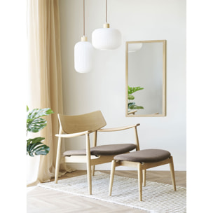 Olvera - Poggiapiedi in poliestere naturale/marrone con gambe in rovere FSC® 53,5x43x38 cm