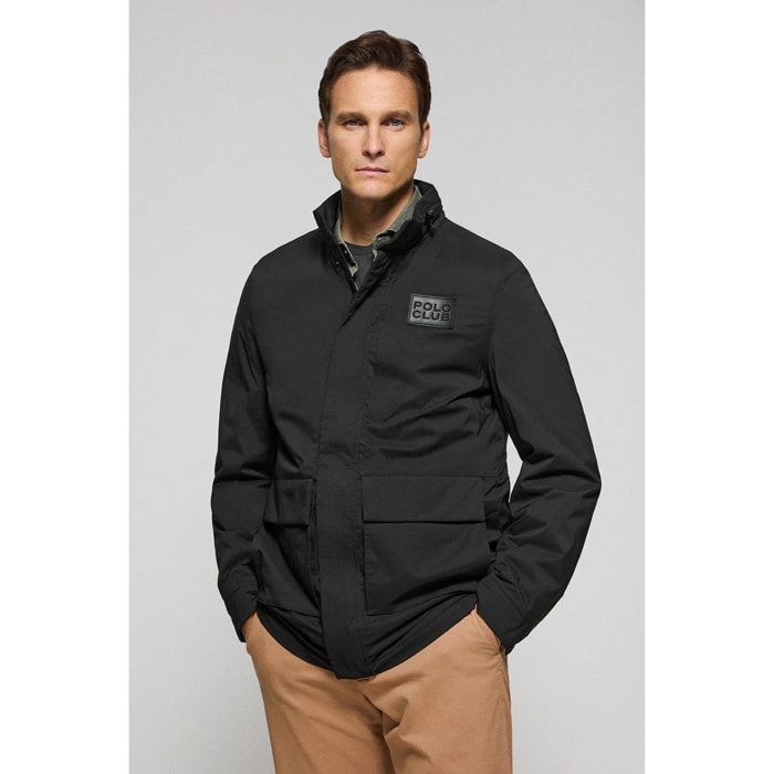 Parka leggero nero con toppa logotipata