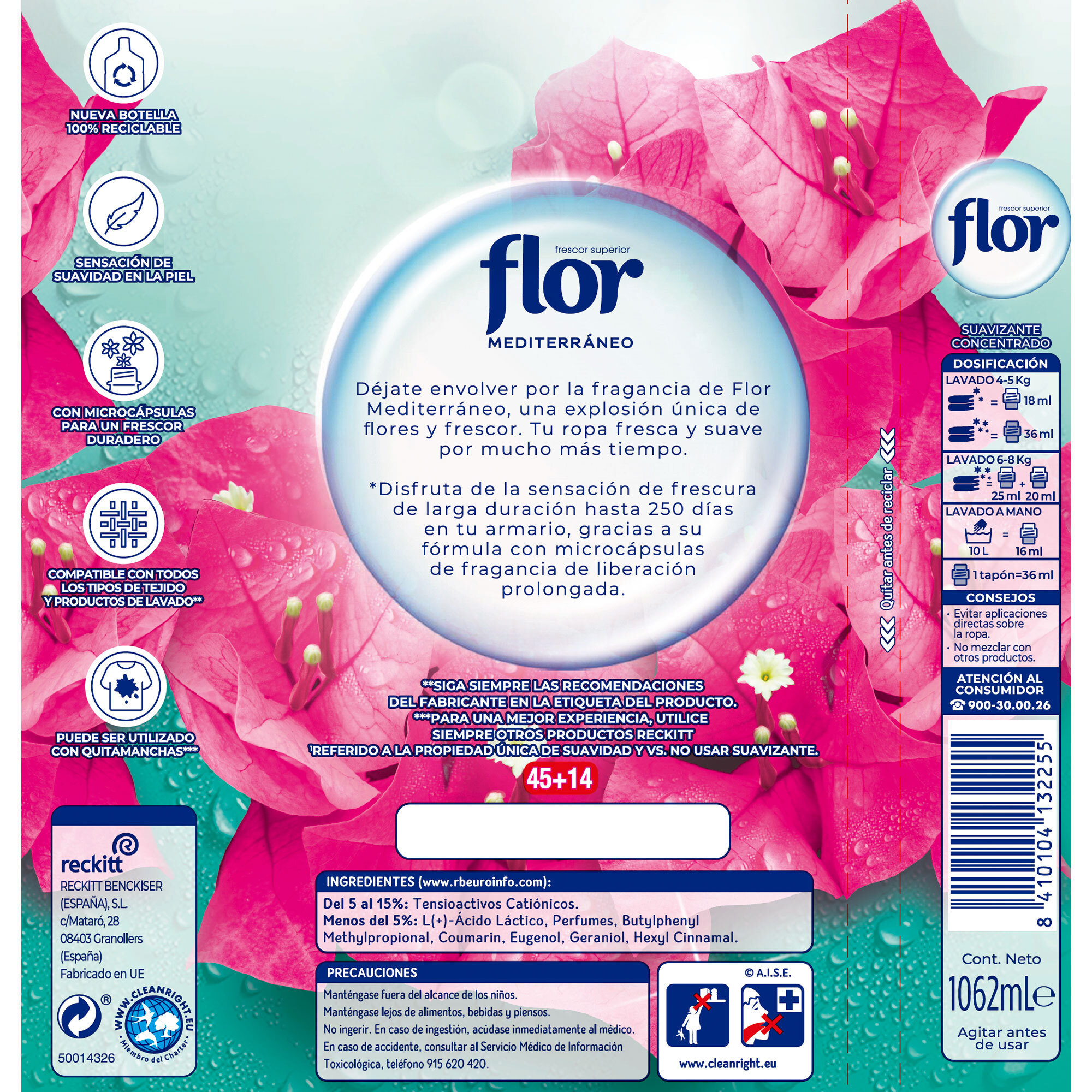 Flor Mediterráneo Suavizante para la Ropa, pack de 590 lavados (10botellas x 59 lavados)