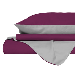 PARURE COPRIPIUMINO NATURAL COLOR, 100% Cotone, Made in Italy - FUCSIA/GRIGIO CHIARO
