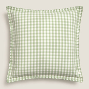 Funda de cojín algodón cuadros vichy Kimivu color verde 100% Algodón