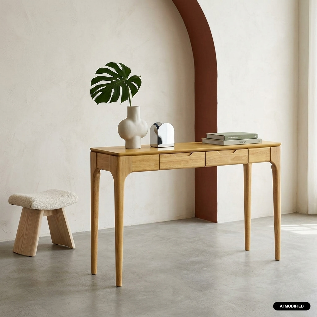 Console bois d'hévéa placage frêne 2 tiroirs ALIENOR