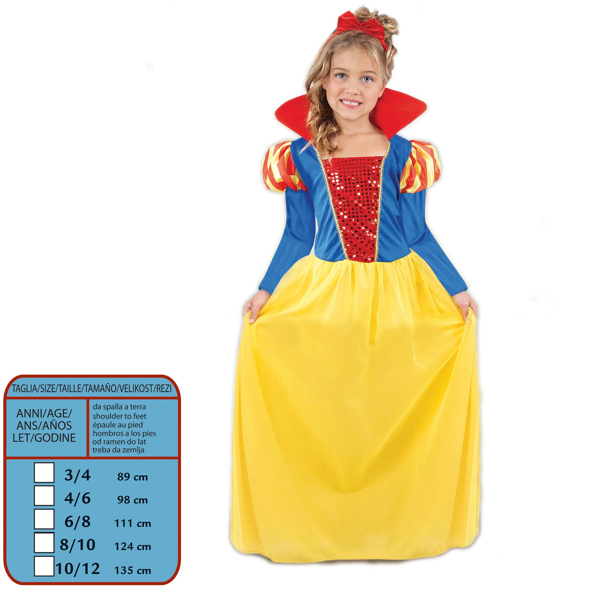 Abito Costume Carnevale Biancaneve Giallo Rosso Blu Bambina