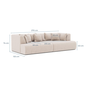Onyx - canapé droit 4 places avec double méridienne - assise profonde - en velours côtelé - Gris