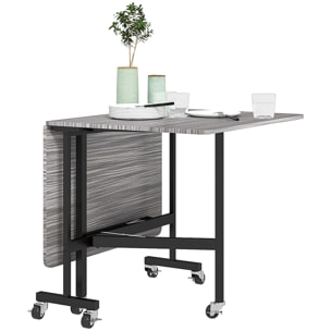 Table pliable 6 personnes - table à rabat mobile 6 roulettes - acier noir effet bois gris