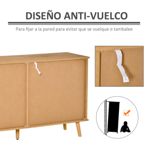 Mueble Aparador tipo Buffet para Comedor Cocina con 2 Puertas Correderas Estantes Interiores Ajustables y Patas de Madera 130x40x74,5 cm Natural y Blanco