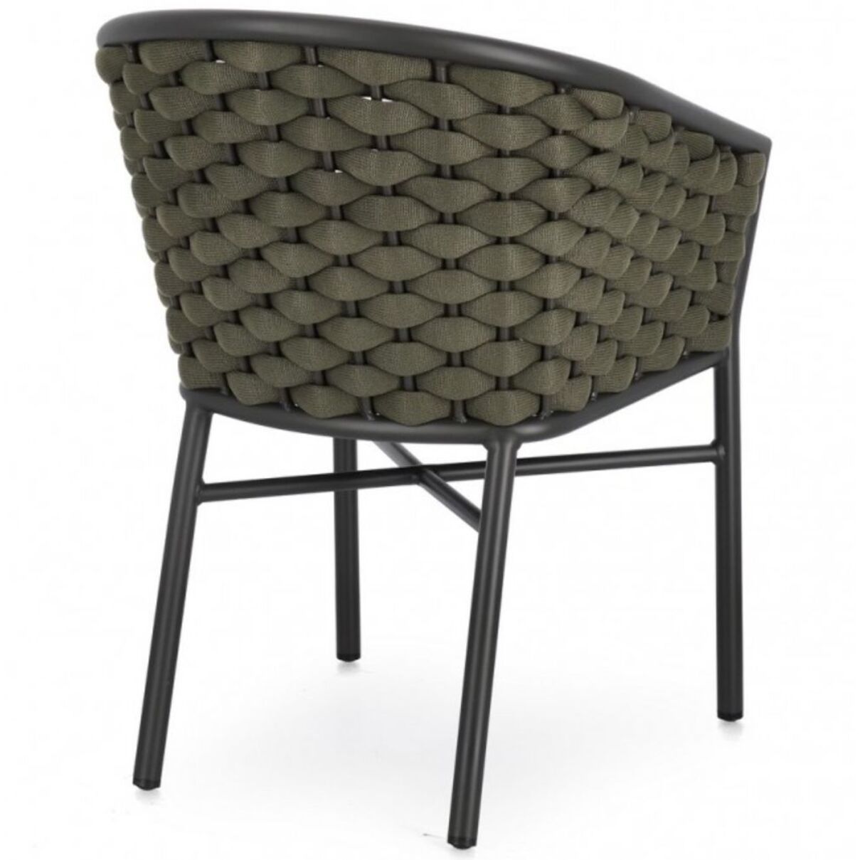 Set di 4 poltroncine MARGALIDA in alluminio antracite con intreccio in corda verde, con braccioli