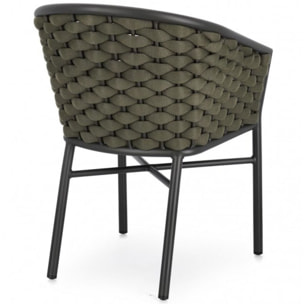 Set di 4 poltroncine MARGALIDA in alluminio antracite con intreccio in corda verde, con braccioli