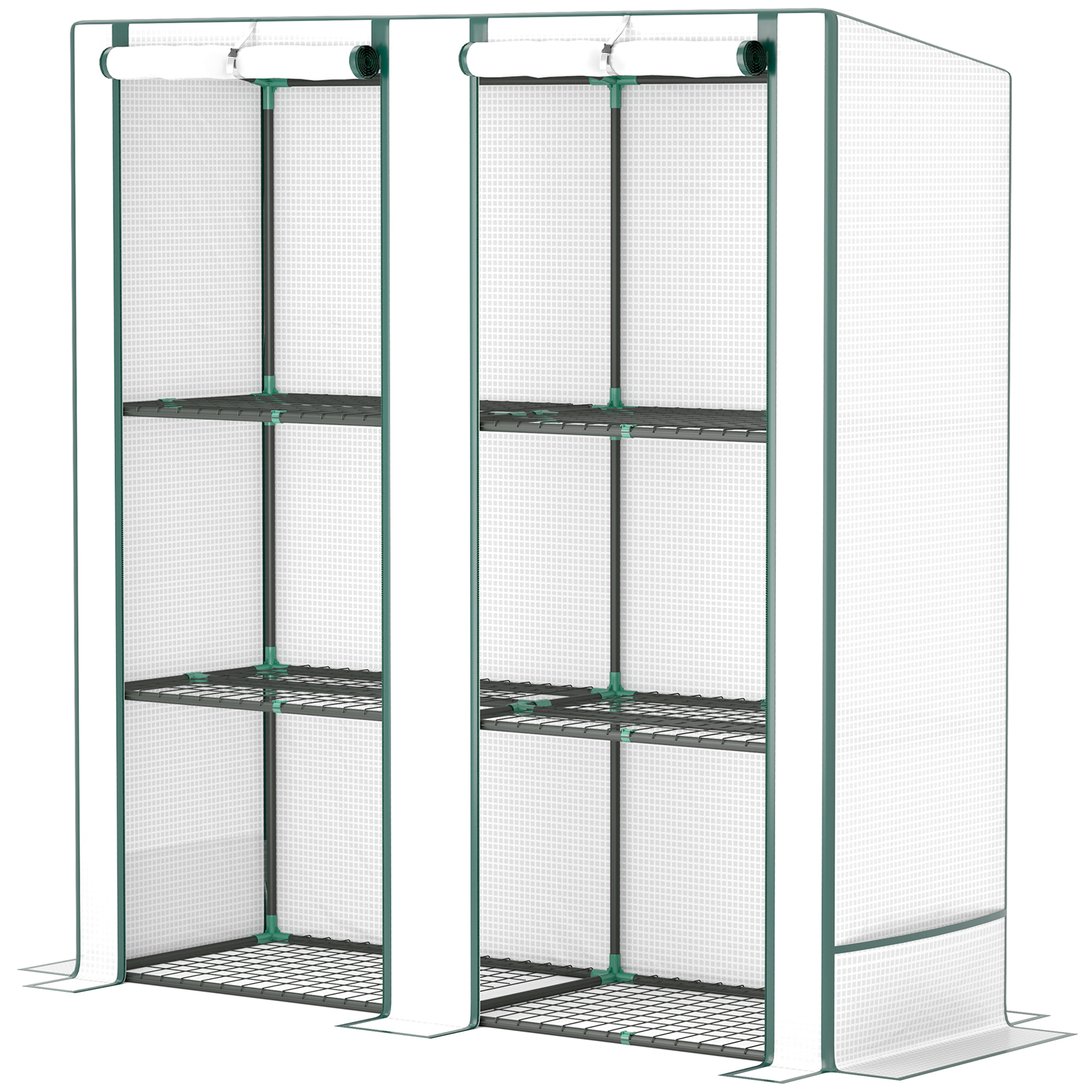 Serre de jardin balcon avec étagères métalliques 3 niveaux 2 portes acier noir PE blanc