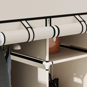 Armoire penderie multi-rangement - 8 étagères, 2 barres - dim. 125L x 43l x 162,5H cm - acier noir non tissé beige