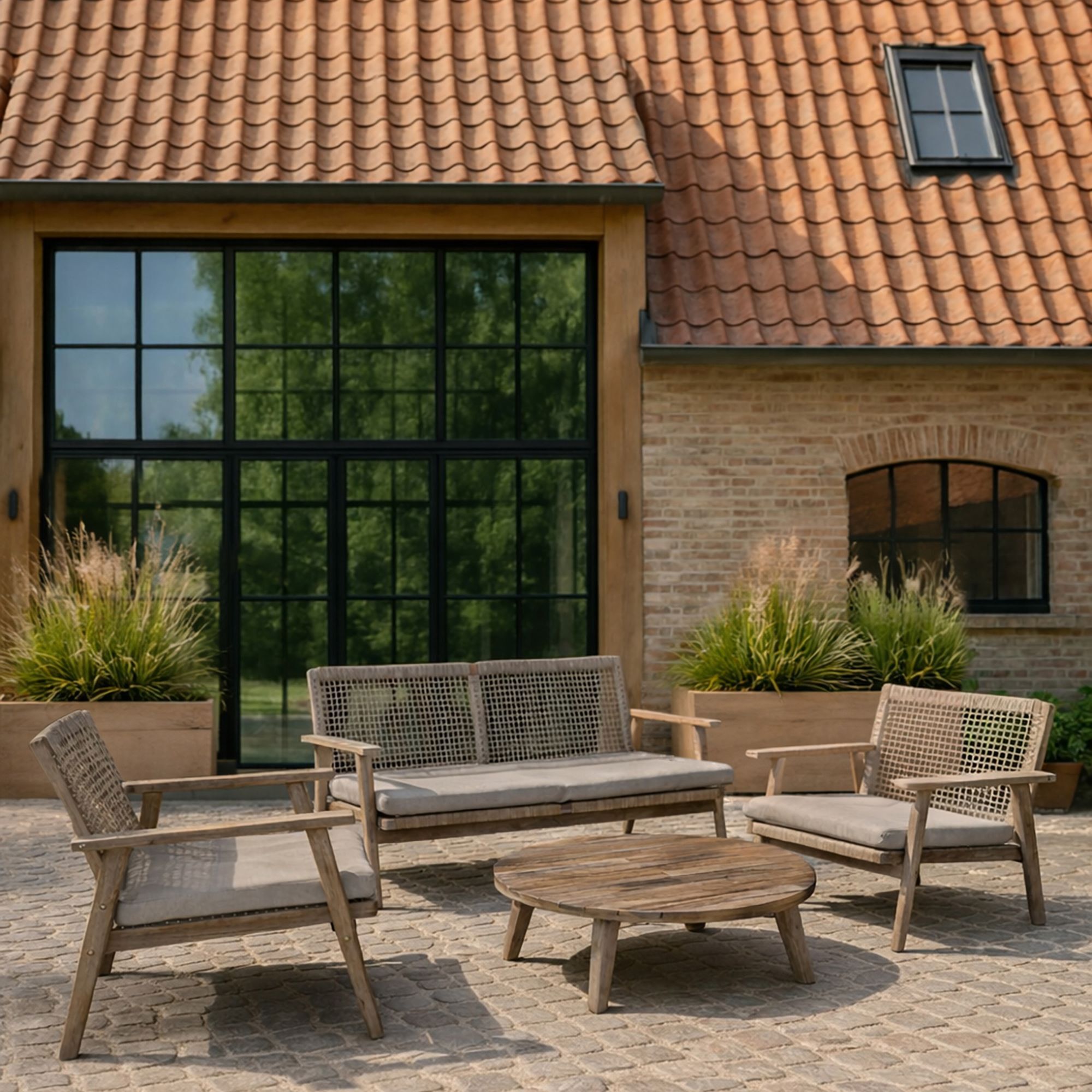 Set de 2 pots rectangulaire en fibre d'argile marron 37/47cm COMPORTA