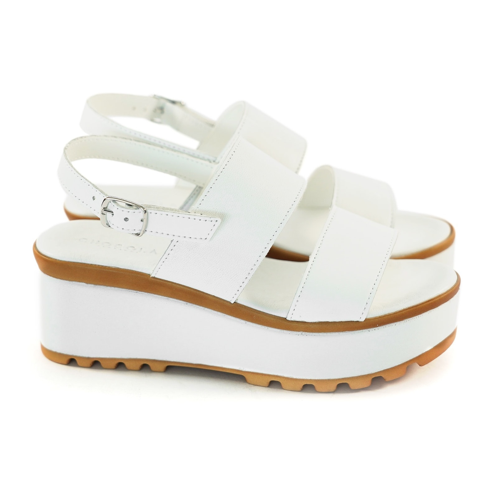 SANDALO DOPPIA FASCIA VERA PELLE BIANCO