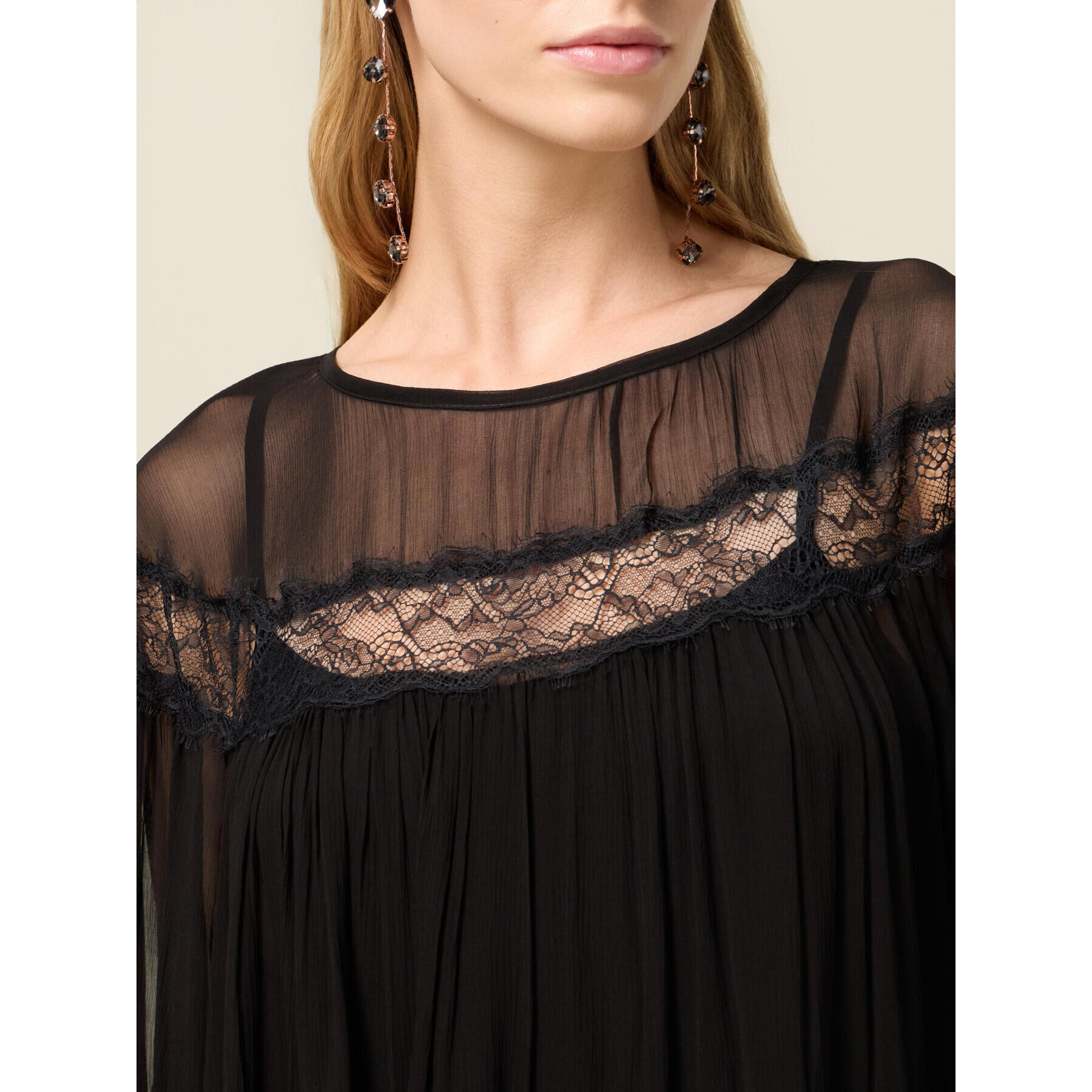 Oltre - Vestito flare in creponne con pizzo - Nero