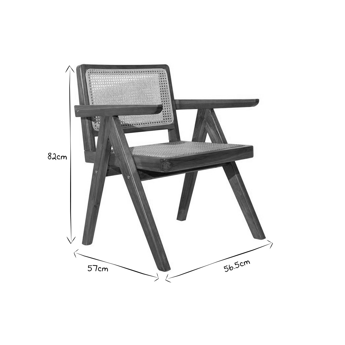 Chaise vintage en bois teck massif et cannage rotin JANNIE