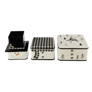 J-Line mug Bonhomme de Neige Dolomie - céramique - noir/blanc - boîte de 3