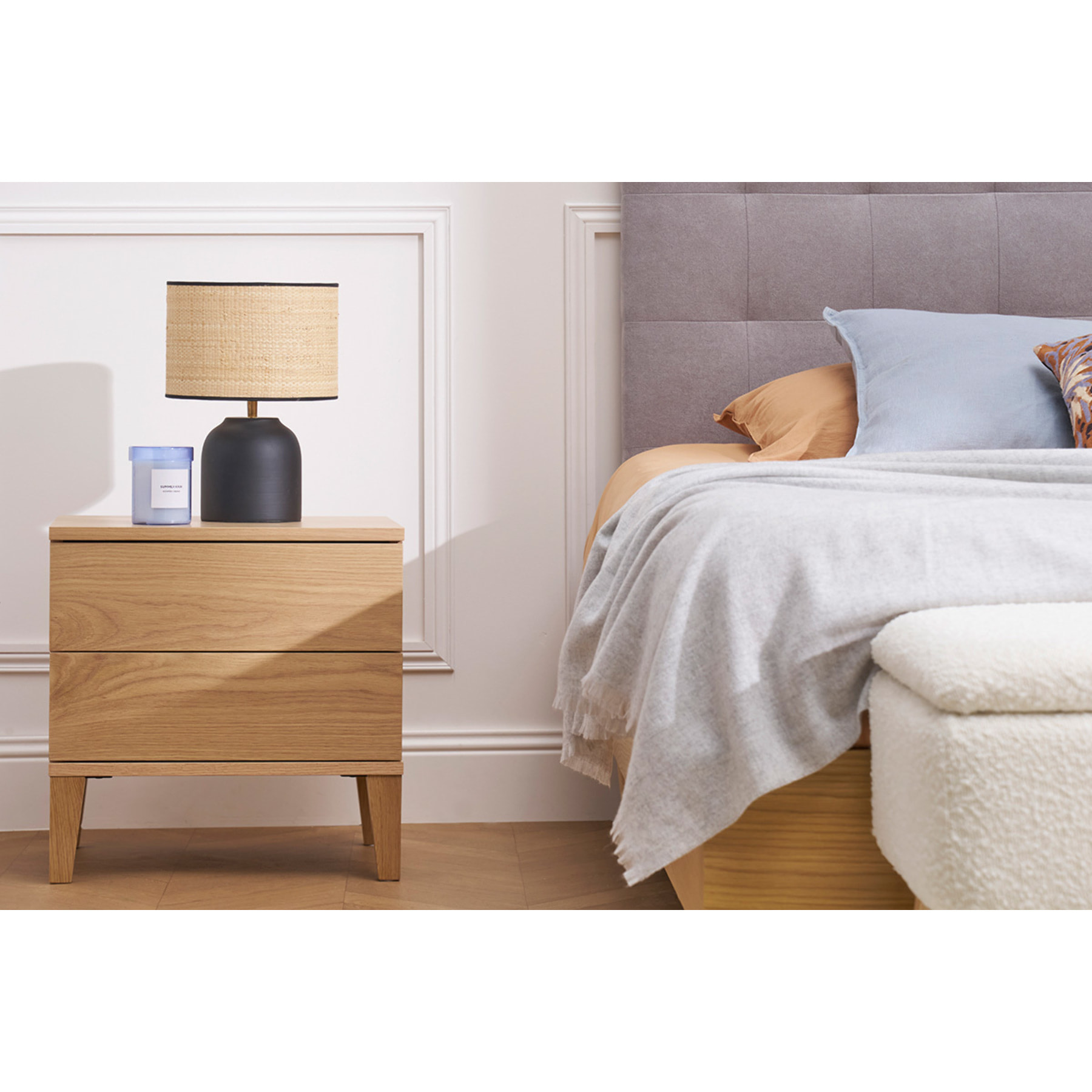 Tables de chevet avec rangements 2 tiroirs scandinave bois clair chêne (lot de 2) FREDDY