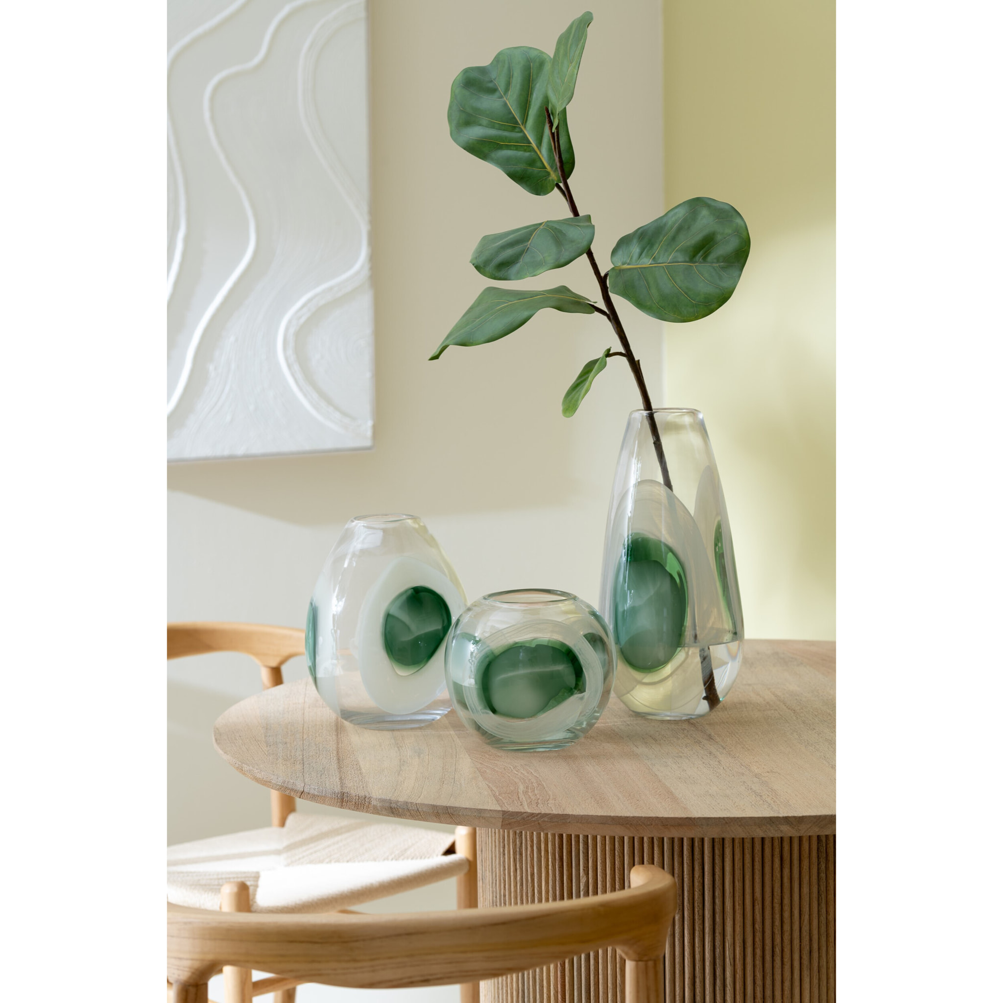 J-Line - Vase Livy - verre - vert/blanc/transparent - large
