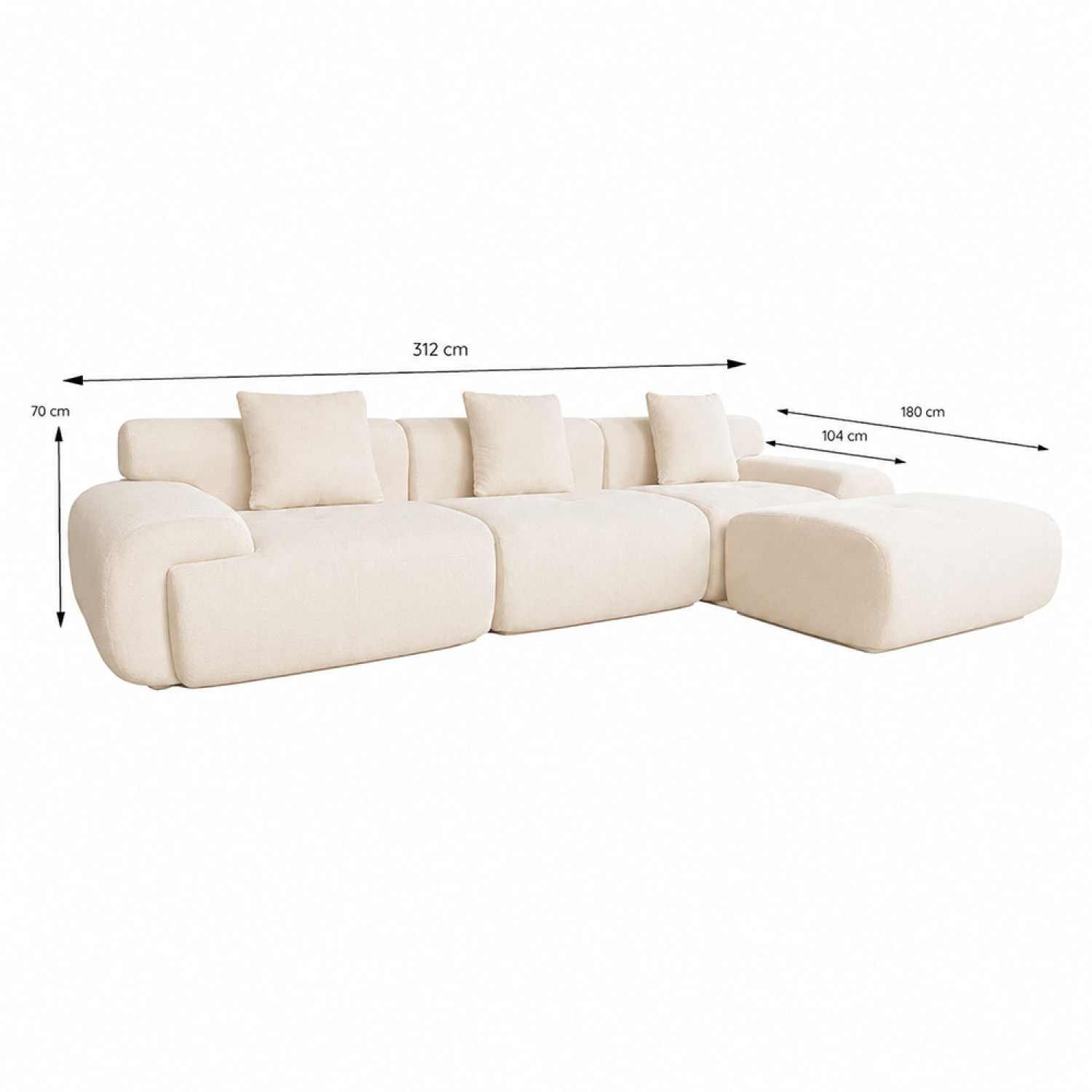 Canapé nuage compressé modulable en tissu chenille beige 4-5 places BURGESS