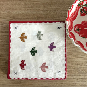 Lot de 20 serviettes en papier motif oiseau - Rouge