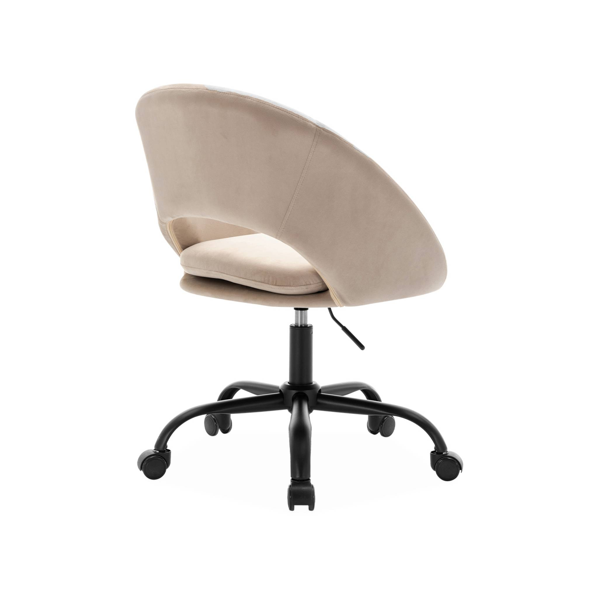 Chaise de bureau ronde à roulettes en velours blanc cassé. Pam. L 59 x P 60 x H 79 / 89cm