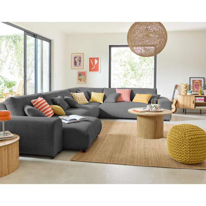 Garance - module d'assise méridienne gauche - en velours côtelé - Gris foncé