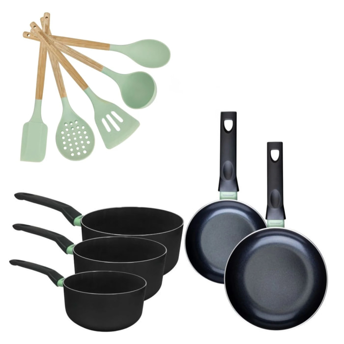Lot 2 Poêles et 3 Casseroles Fackelmann Brandao avec 5 ustensiles Ocean