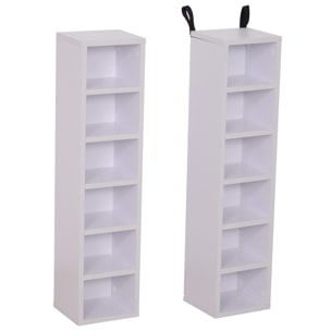 Lot de 2 étagères colonnes armoire de rangement CD-DVD 6 + 6 compartiments dim. 21L x 19l x 88H cm capacité max. 204 CD blanc