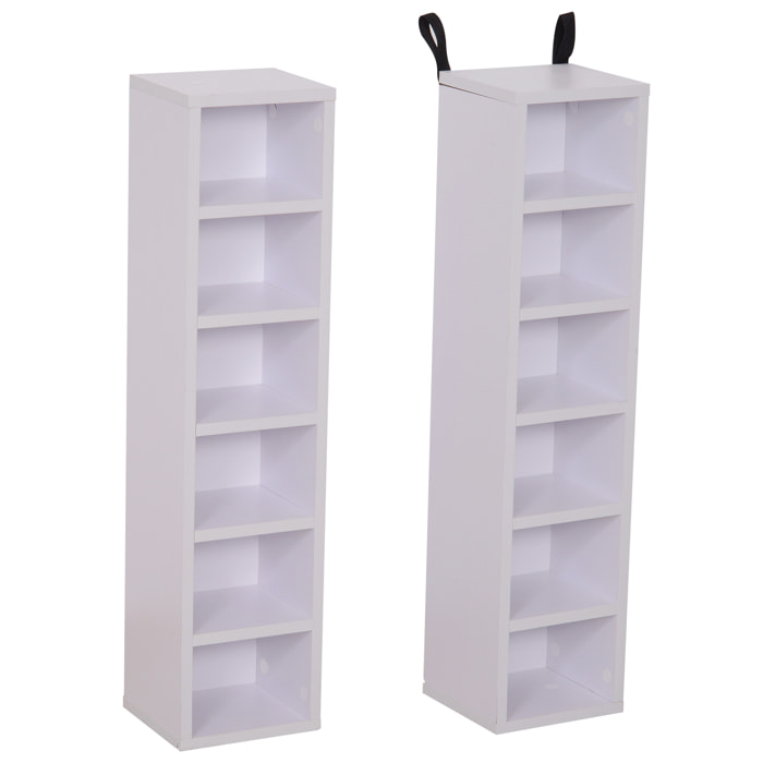 Lot de 2 étagères colonnes armoire de rangement CD-DVD 6 + 6 compartiments dim. 21L x 19l x 88H cm capacité max. 204 CD blanc