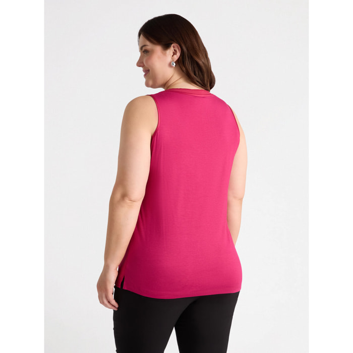 Fiorella Rubino - Top de dos tejidos con escote de pico - Rojo