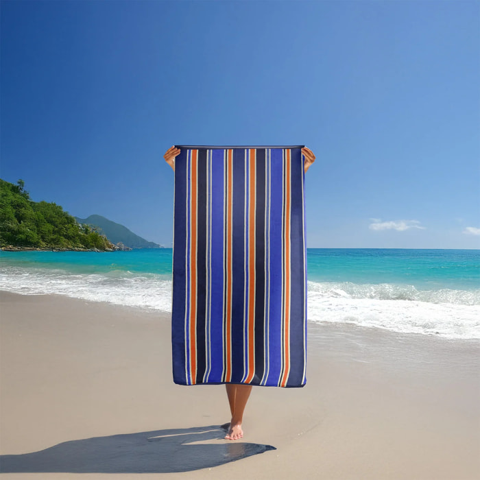 Serviette de plage éponge velours Jacquard Bleu 100x175 470g/m² - Kapados