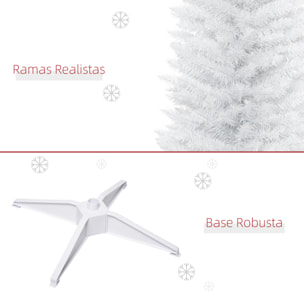 Árbol de Navidad Estrecho 210 cm, Árbol Artificial con 499 Ramas, Base de Plástico Desmontable, Fácil Montaje, para Salón Interior, Blanco