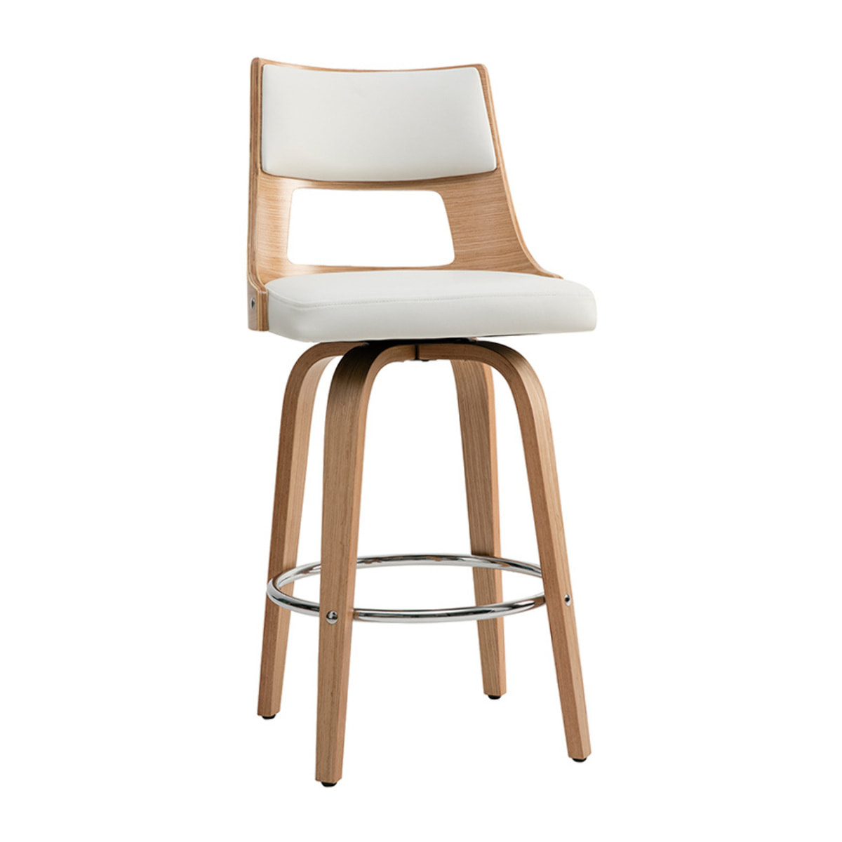 Tabouret de bar scandinave pivotant blanc et bois clair H69 cm GARBO