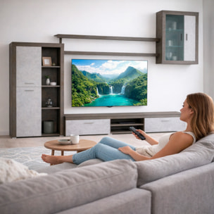 Parete Attrezzata Da Soggiorno Salotto Moderna Con Ante Mensole Vani A Giorno Vetrinetta Mobile TV 293 x 193 x 50 Cm Ossido E Grigio Cemento