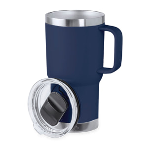 Taza térmica en acero inox reciclado con doble pared y 600 ml de capacidad. Incluye tapa con cierre a presión y dosificador.