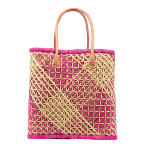 Zavattarello borsa a spalla donna. Realizzata in rafia e tessuto, con manici in pelle.