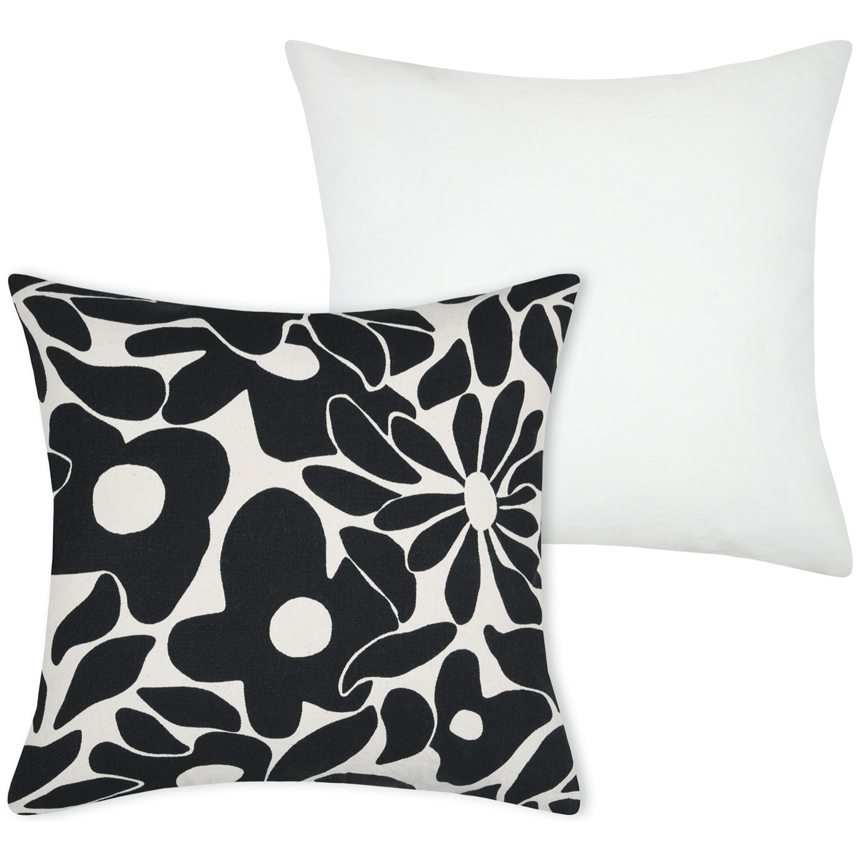 Housse de coussin imprimée graphique en coton - Noir