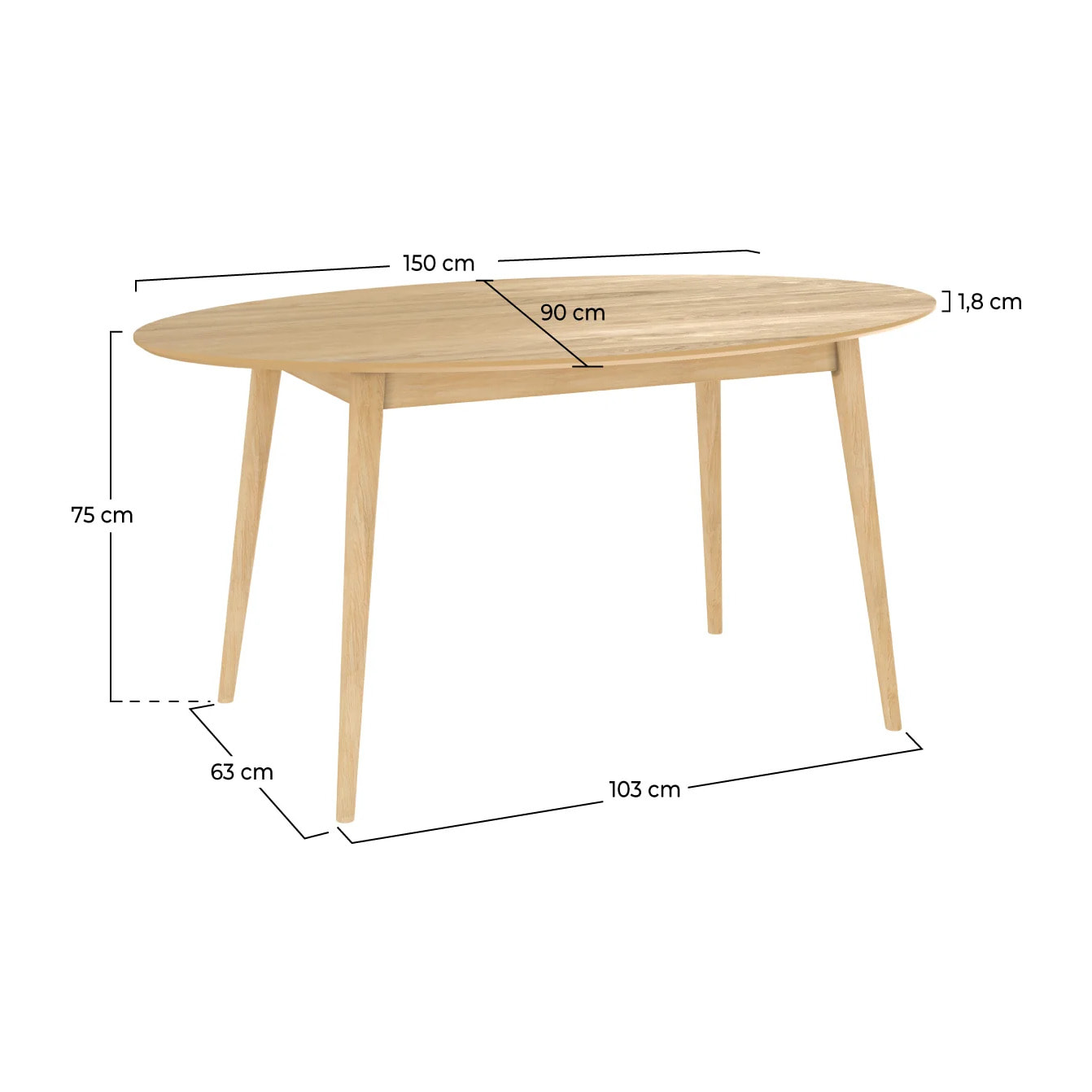 Table ovale 6 personnes en bois clair 150 cm - Eddy