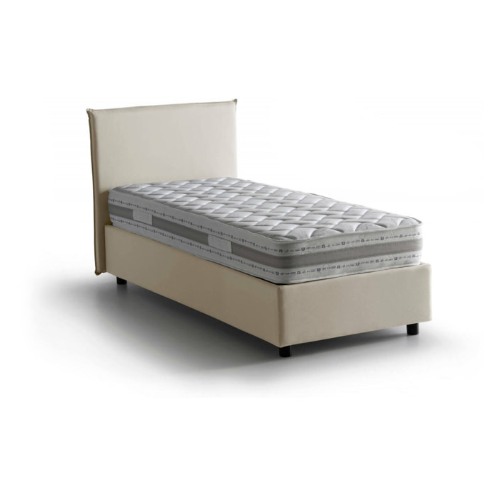 Letto singolo Arminius, Letto contenitore con rivestimento in tessuto, 100% Made in Italy, Apertura frontale, con materasso Cm 90x190 incluso, Beige