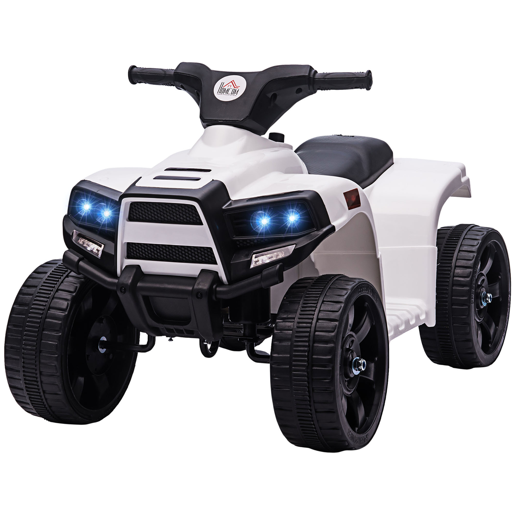 Quad Eléctrico para Niños 18-36 Meses Cuatrimoto Infantil a Batería 6V con Faros Bocina Velocidad 0-3 km/h Avance y Retroceso 65x40x43 cm Blanco