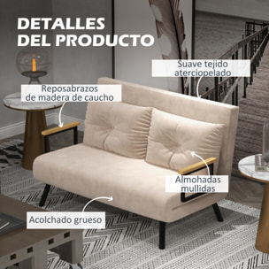 Sofá Cama Convertible 3 en 1 Sillón Cama de 2 Plazas Plegable con Respaldo Ajustable de 5 Niveles y 2 Almohadas Acolchadas para Oficina Dormitorio Salón 102x73x81 cm Beige