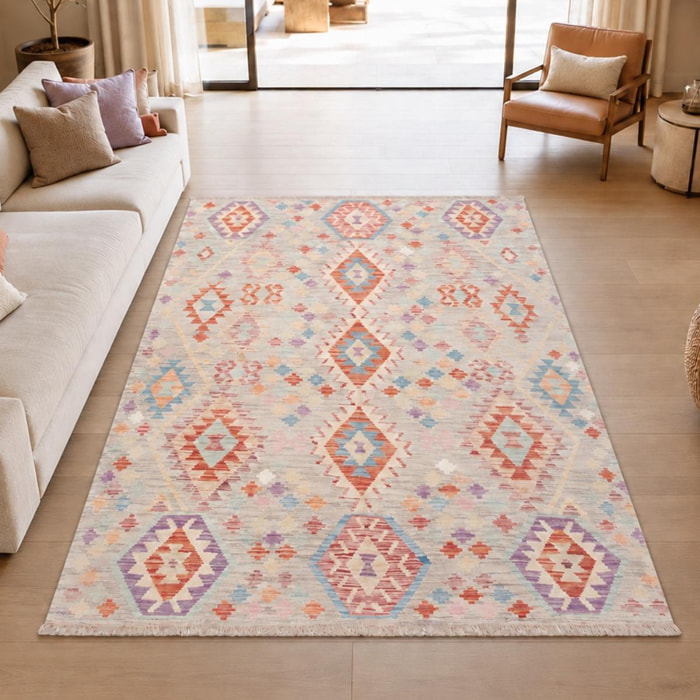 Tapis kilim au motif ethnique, tissé plat en laine, VAPIGA