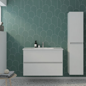 Pack meuble de salle de bain simple vasque 60 cm BURGBAD Joline blanc mat + colonne