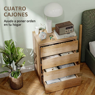 Cómoda 4 Cajones, Cómoda Dormitorio Moderna, Sinfonier, Diseño sin Tiradores, Cajonera para Sala de Estar, Comedor, Entrada, 60x40x80 cm, Madera Natural
